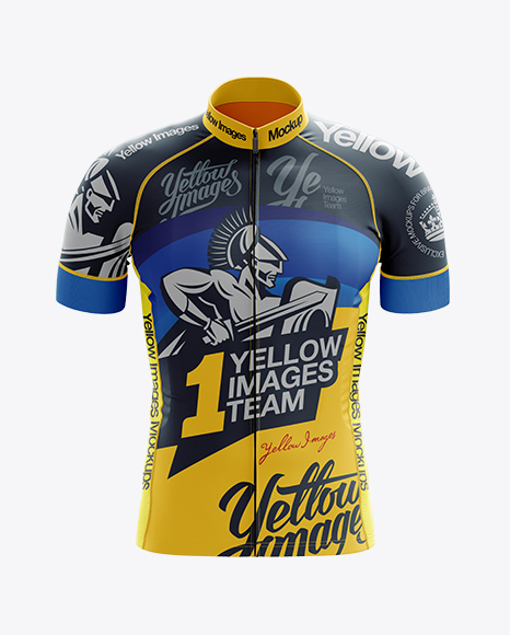 Men's Cycling Jersey Mockup - Front View in Apparel Mockups on Yellow