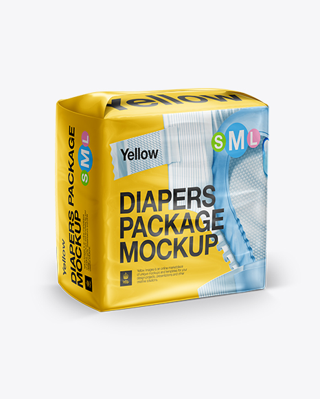 Download Diapers Large Package - Half Side View Mockup in Packaging Mockups on Yellow Images Object Mockups