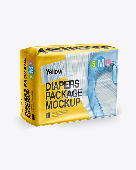 Download Big Package Of Diapers - Front 3/4 View Mockup in Packaging Mockups on Yellow Images Object Mockups