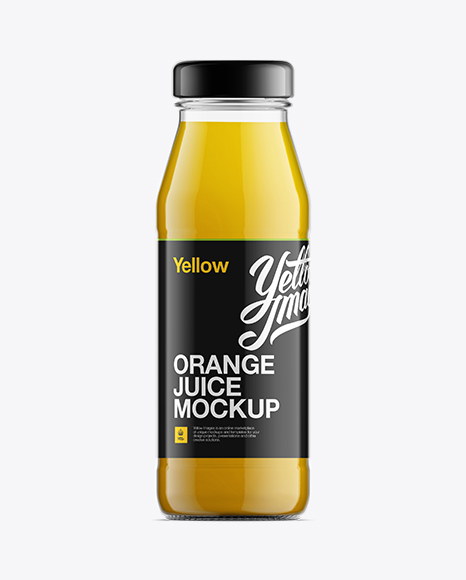 Glass Bottle W/ Orange Juice Mock-up in Bottle Mockups on Yellow Images