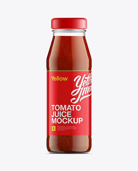 Clear Glass Bottle W/ Tomato Juice Mock-Up in Bottle Mockups on Yellow