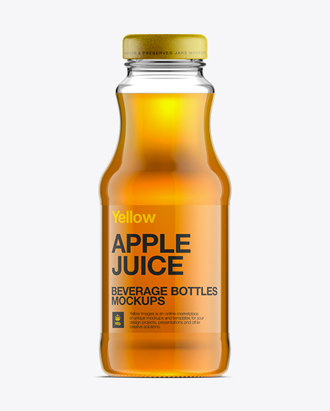 Glass Bottle W/ Apple Juice Mockup in Bottle Mockups on Yellow Images