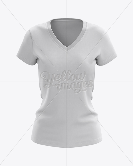 Women's V-Neck T-Shirt Mockup - Front View in Apparel Mockups on Yellow