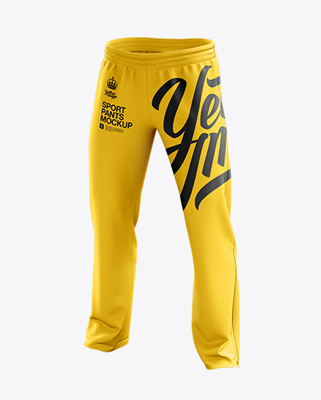Sport Pants Mockup - Halfside View in Apparel Mockups on Yellow Images