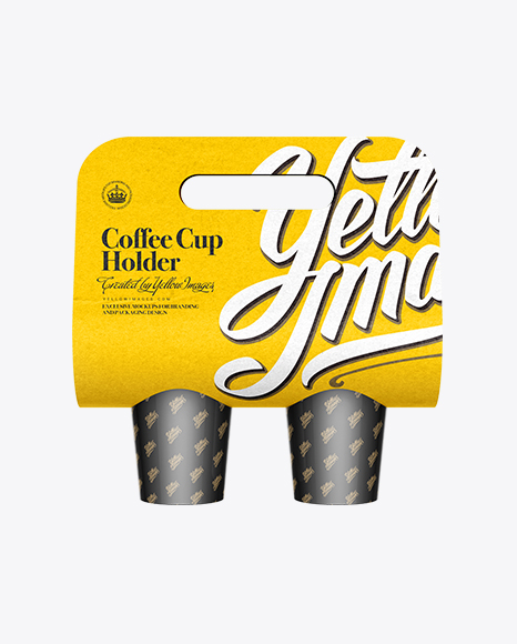 Paper Coffee Cup Carrier Mockup in Cup & Bowl Mockups on Yellow Images