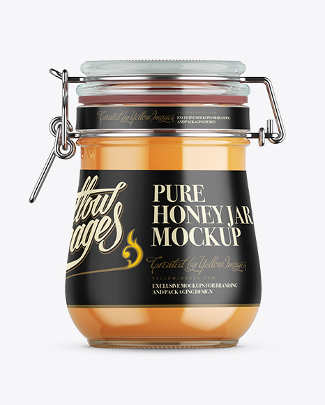 Download Honey Jar w/ Clamp Lid Mockup - Side View in Jar Mockups on Yellow Images Object Mockups