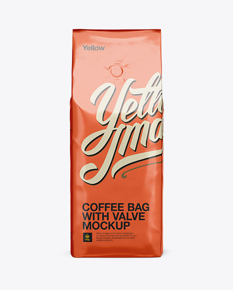 Foil Coffee Bag With Valve Mockup - Front View in Bag & Sack Mockups on