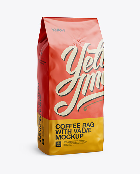 2,5 kg Matte Metallic Coffee Bag With Valve Mockup - Half-Turned View