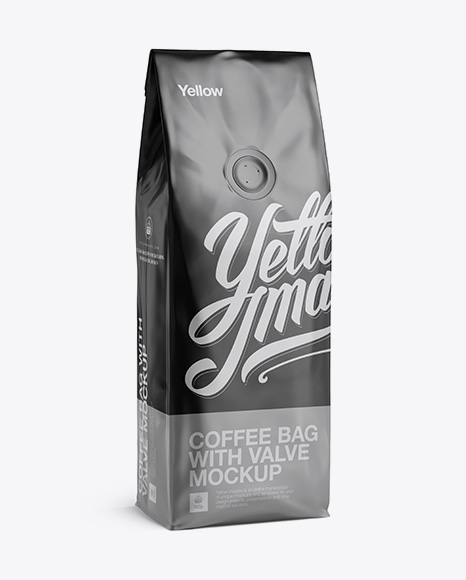 250g Matte Metallic Coffee Bag With Valve Mockup - Half-Turned View in