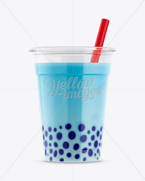 Blue Raspberry Bubble Tea Cup Mockup in Cup & Bowl Mockups on Yellow