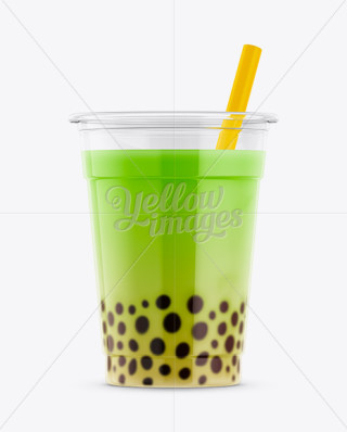 Cup With Matcha Bubble Tea Mockup in Cup & Bowl Mockups on Yellow
