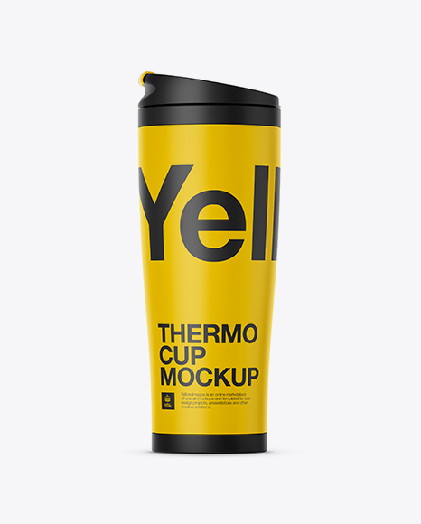 Matte Plastic Thermo Cup Mockup in Object Mockups on Yellow Images