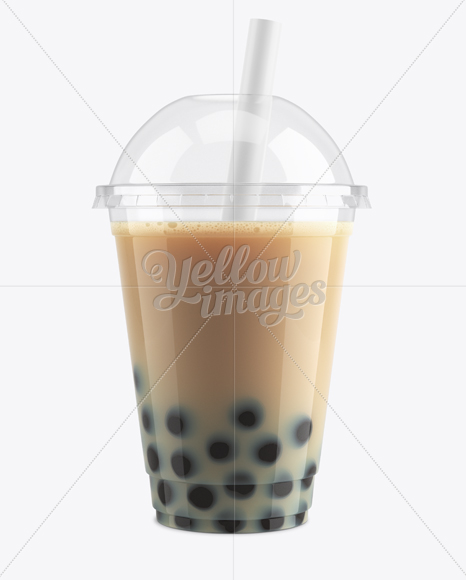 Chocolate Bubble Tea Cup Mockup - Front View in Cup & Bowl Mockups on