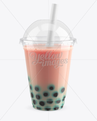 Chocolate Bubble Tea Cup Mockup - Front View in Cup & Bowl Mockups on