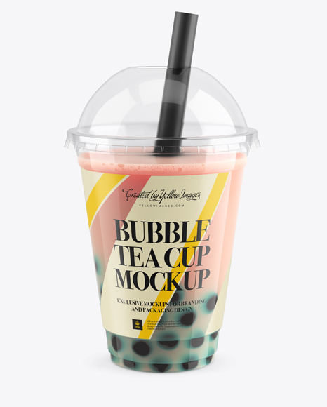 Berry Bubble Tea Cup Mockup - High-Angle View in Cup & Bowl Mockups on
