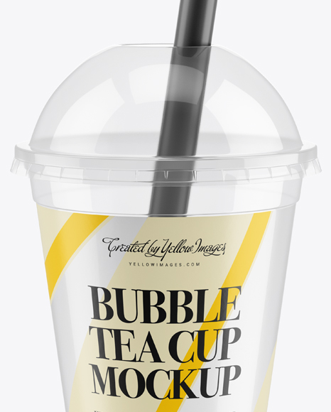 Empty Bubble Tea Cup Mockup - High-Angle View in Cup & Bowl Mockups on