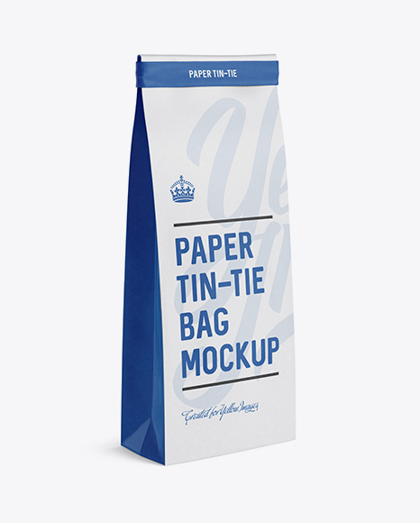 Paper Bag w/ a Paper Tin-Tie Mockup - Halfside View in Bag & Sack