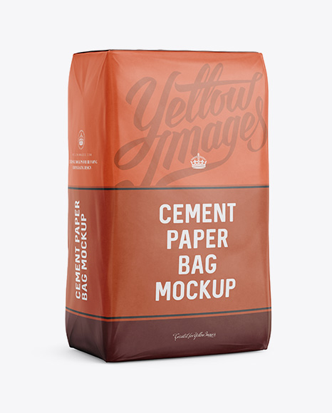 Cement Paper Bag Mockup - Halfside View in Bag & Sack Mockups on Yellow