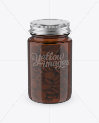 Amber Pill Bottle Mockup - Front View in Bottle Mockups on Yellow