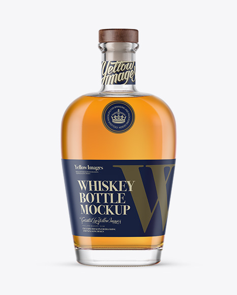 Flint Glass Whisky Bottle With Wooden Cork Mockup in Bottle Mockups on