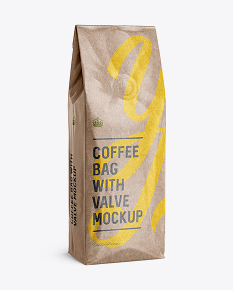 Download Glossy Kraft Coffee Bag With Valve Mockup - Halfside View ...