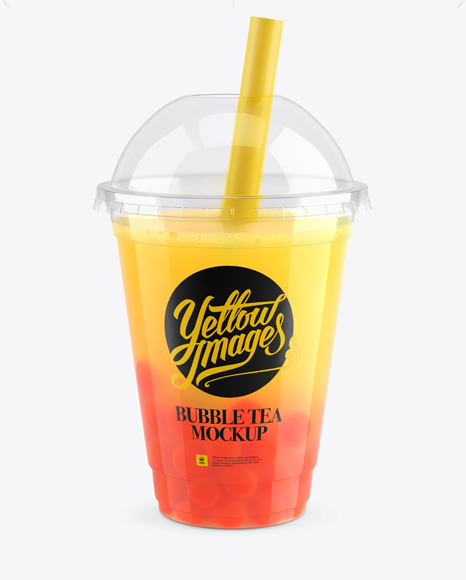 Orange Bubble Tea Cup Mockup - High-Angle View in Cup & Bowl Mockups on