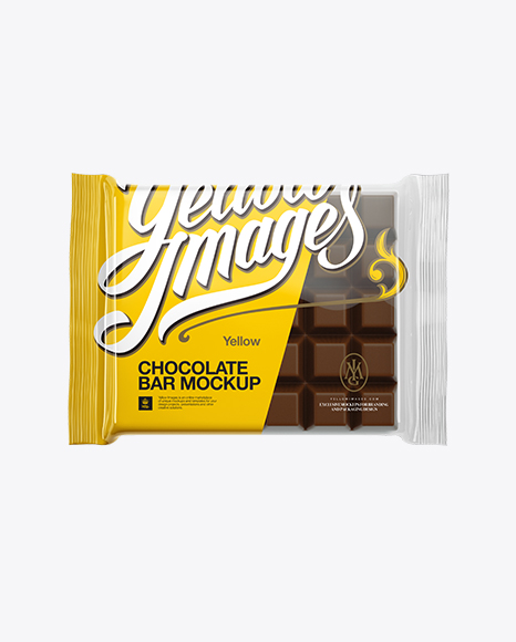 Glossy Square Chocolate Bar Mockup - Front View in Flow-Pack Mockups on