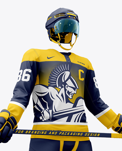 Download Men's Full Ice Hockey Kit with Stick mockup (Hero Shot) in ...