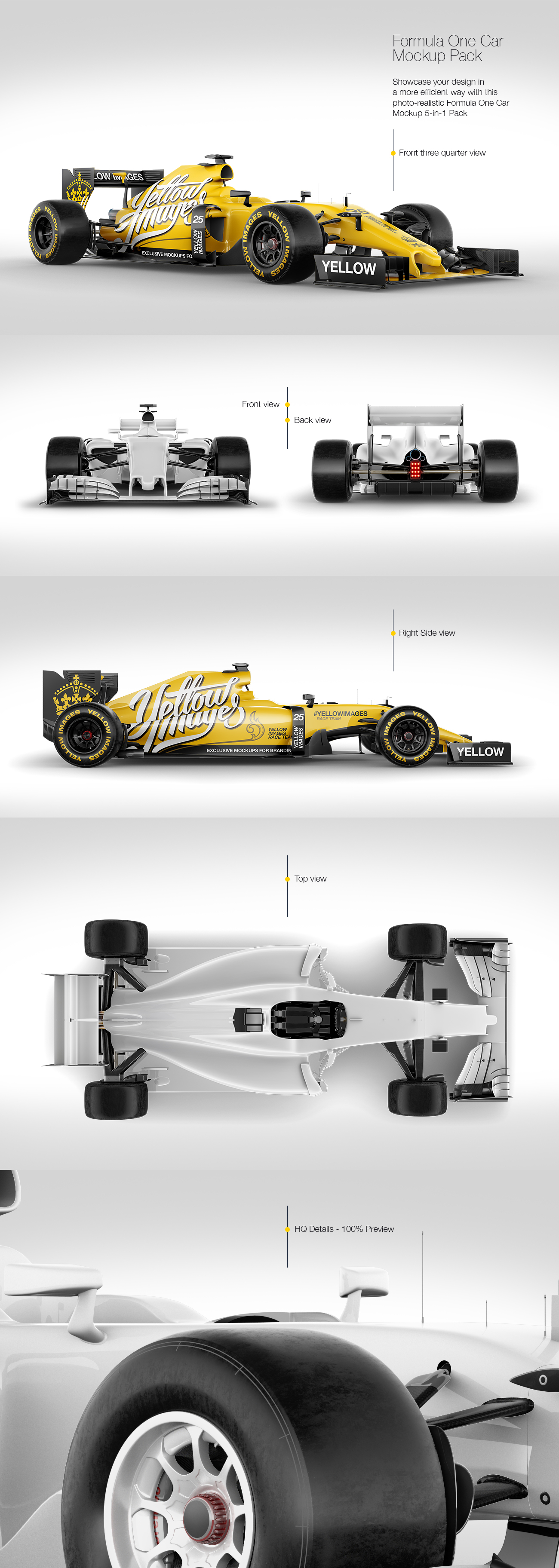 Formula One Car Mockup Pack in Vehicle Mockups on Yellow Images