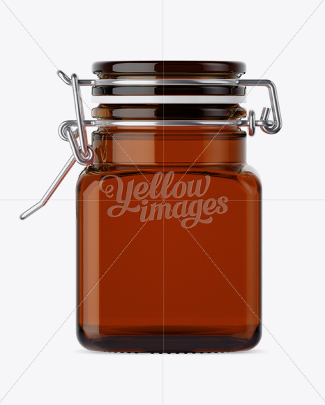 Download 100ml Amber Glass Jam Jar w/ Clamp Lid Mockup in Jar Mockups on Yellow Images Object Mockups