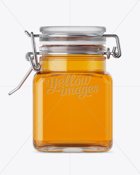 Download 100ml Glass Pure Honey Jar w/ Clamp Lid Mockup in Jar Mockups on Yellow Images Object Mockups