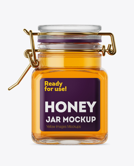 Download 100ml Glass Pure Honey Jar w/ Clamp Lid Mockup in Jar Mockups on Yellow Images Object Mockups