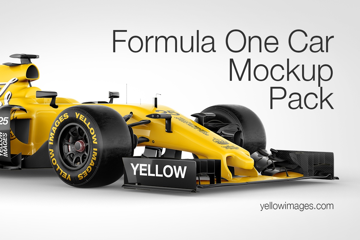 Download Formula One Car Mockup Pack in Vehicle Mockups on Yellow Images Creative Store