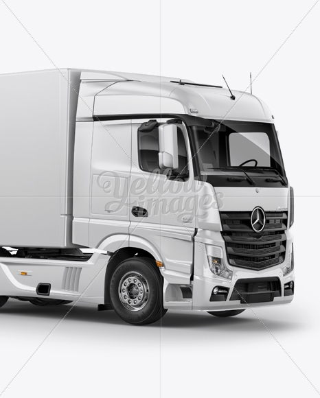 Download Mercedes Trailer Mockup - Half Side View in Vehicle Mockups on Yellow Images Object Mockups