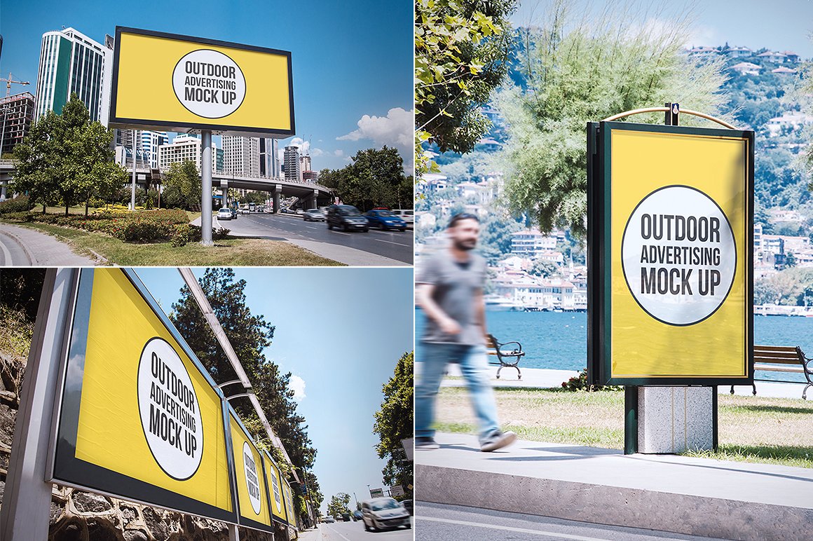 Outdoor Advertising Mock Up in Outdoor Advertising Mockups on Yellow ...