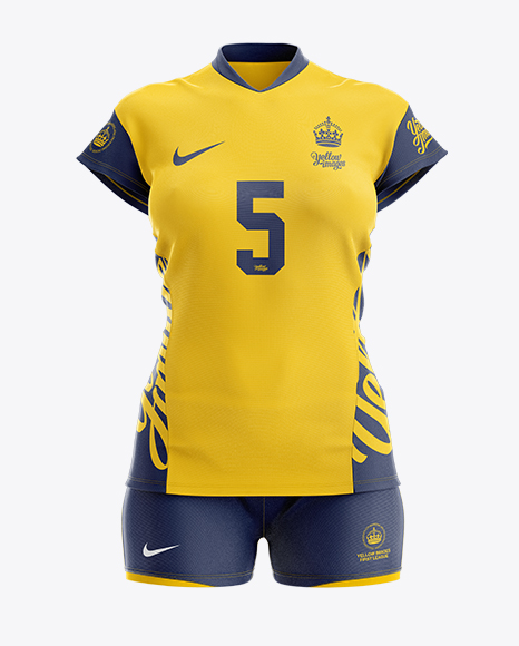 Women’s Volleyball Kit with V-Neck Jersey Mockup - Front View in