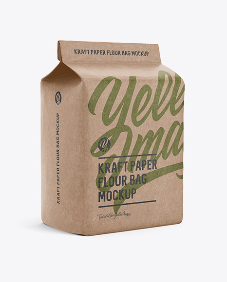 Kraft Paper Flour Bag Mockup - Halfside View (Eye-Level Shot) in Bag