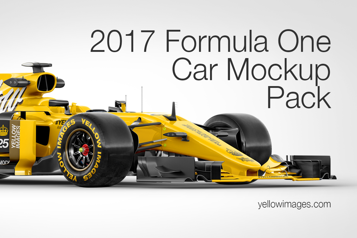 Download 2017 Formula 1 Car Mockup Pack in Vehicle Mockups on Yellow Images Creative Store