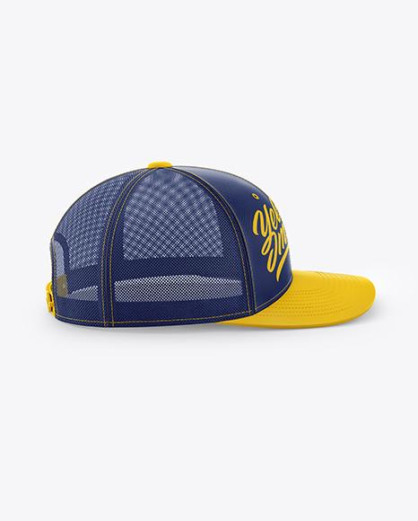 Download Trucker Cap Mockup - Side View in Apparel Mockups on Yellow Images Object Mockups