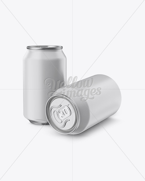Two 330ml Metallic Aluminium Cans W Matte Finish Mockup In Can Mockups On Yellow Images Object Mockups