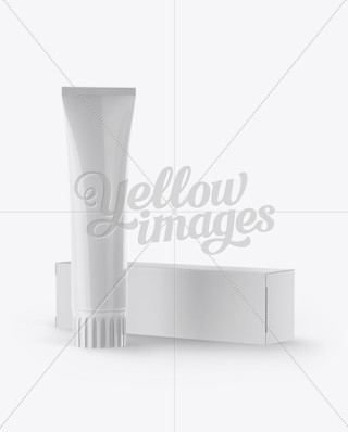 Matte Toothpaste Tube & Paper Box Mockup in Tube Mockups on Yellow