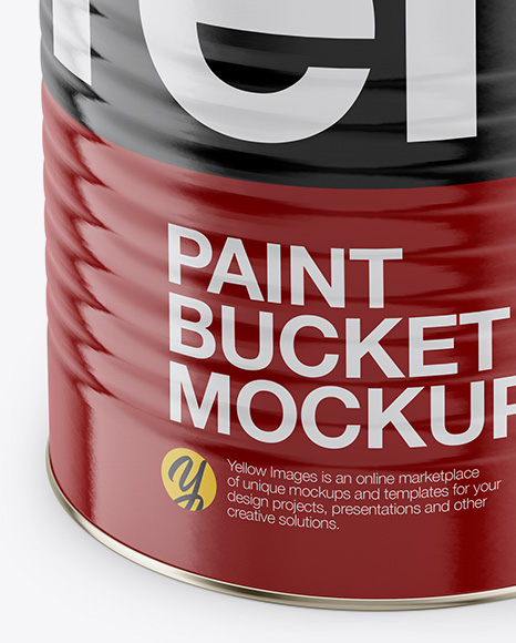 Download Opened Paint Bucket with Glossy Label Mockup - Front View ...