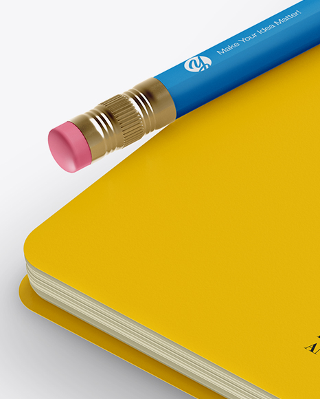 Download Notebook & Pencil Mockup - Half Side View (High Angle Shot) in Stationery Mockups on Yellow ...