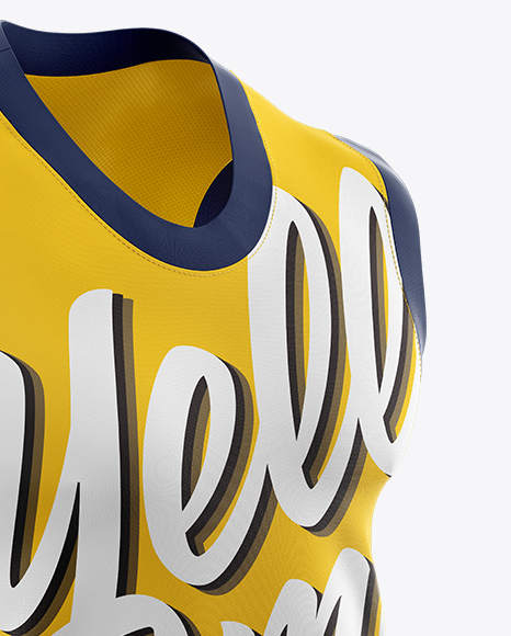 Basketball Jersey Mockup - Half Side View in Apparel Mockups on Yellow