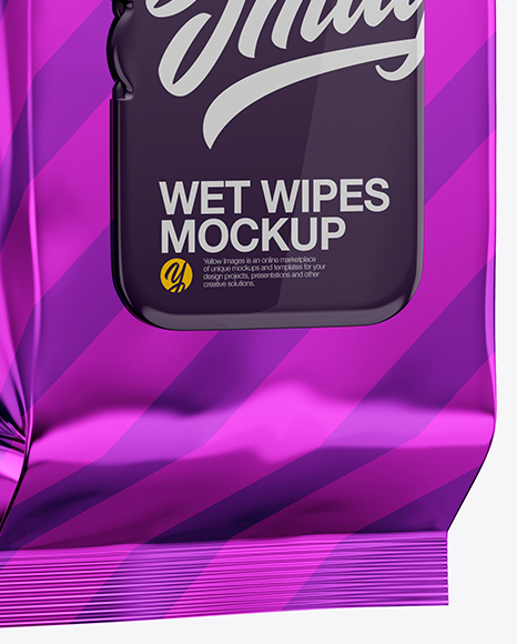 Download Metallic Wet Wipes Pack W/ Plastic Cap Mockup - Half Side View in Flow-Pack Mockups on Yellow ...