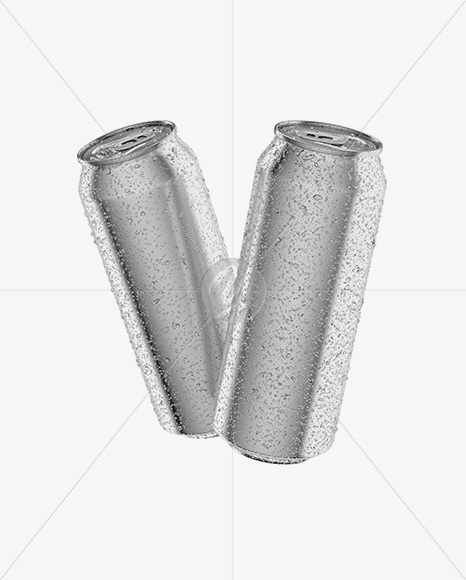 Two 500ml Metallic Aluminium Cans W/ Condensation Mockup in Can Mockups