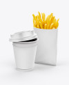 Coffee Cup With Sleeve & French Fries Mockup in Cup & Bowl Mockups on