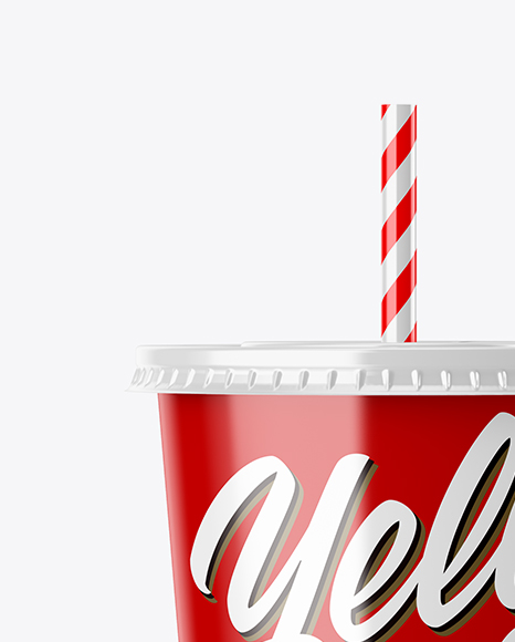 Glossy Plastic Soda Cup Mockup - Front View (Eye-Level Shot) in Cup