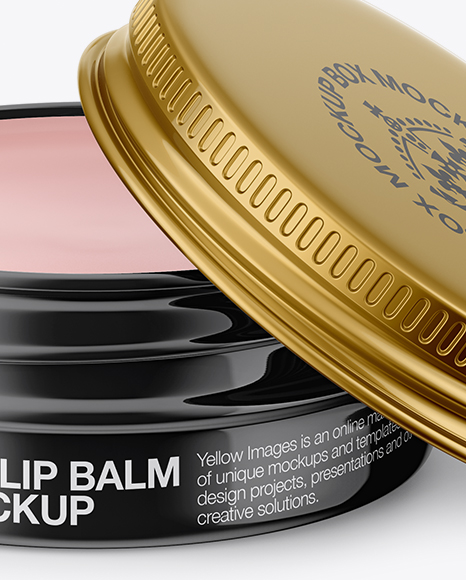 Opened Glossy Lip Balm Tin Mockup - Front View (High-Angle Shot) in Can