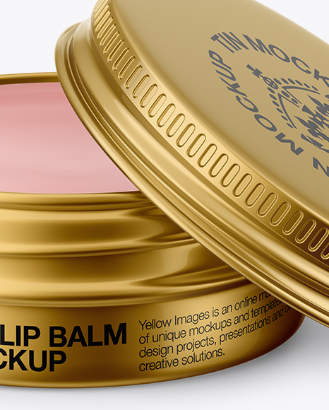Download Opened Metallic Lip Balm Tin Mockup - Front View (High-Angle Shot) in Can Mockups on Yellow ...